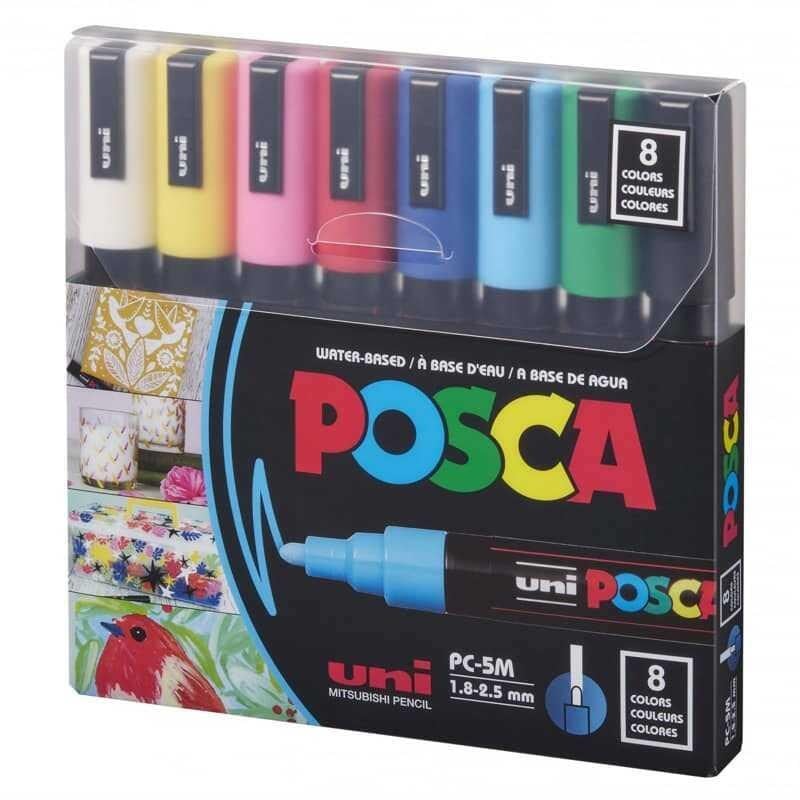 Uni Posca 1.8-2.5 Su Bazlı Poster Markörü Ana Renk 8'Li Paket - PC-5M/8C Set