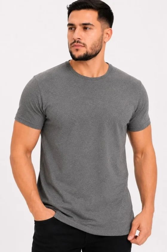 Erkek Basic Tişört Bisiklet Yaka Kısa Kol Günlük Yazlık Slim Fit T-Shirt - Antrasit