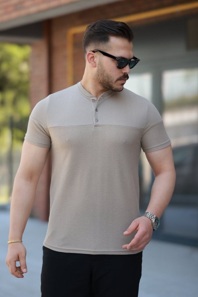 Erkek Hakim Yakalı Kısa Kollu Pamuklu T-shirt