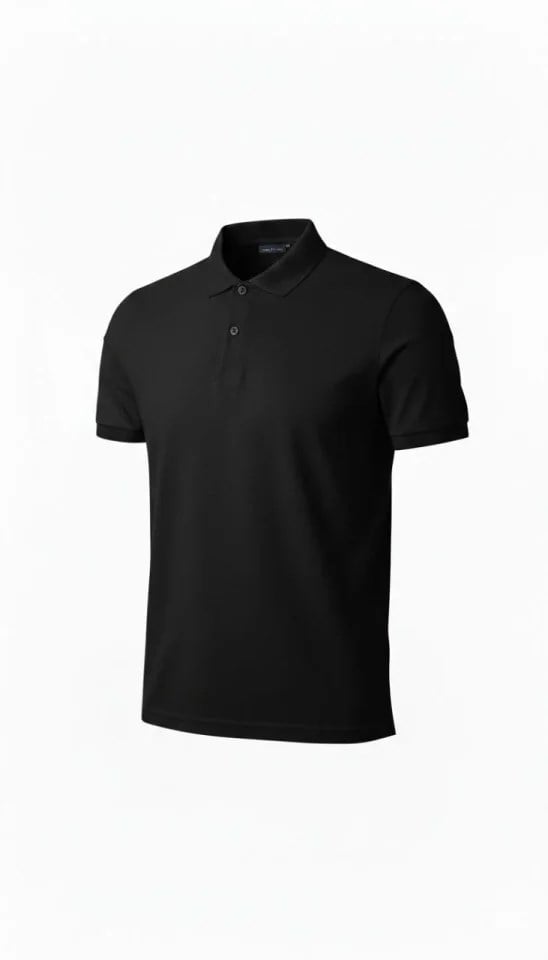 Erkek Pike Kumaş Düğmeli Yaka Regular Fit Günlük Kısa Kol Tişört T-shirt - Siyah