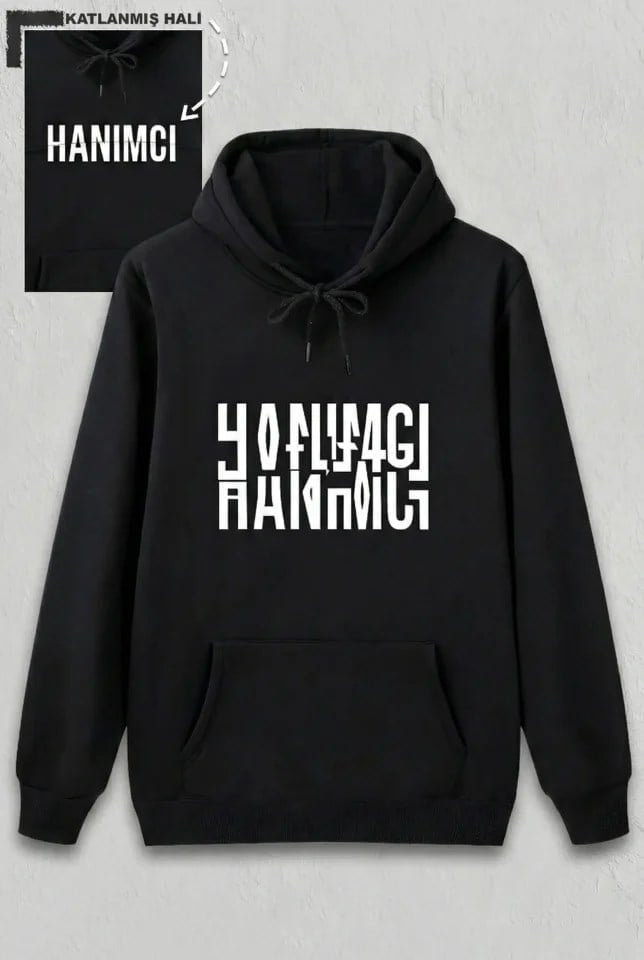 Sevgililer Günü Özel Kapüşonlu Hanımcı Baskılı Oversize Sweatshirt - Siyah