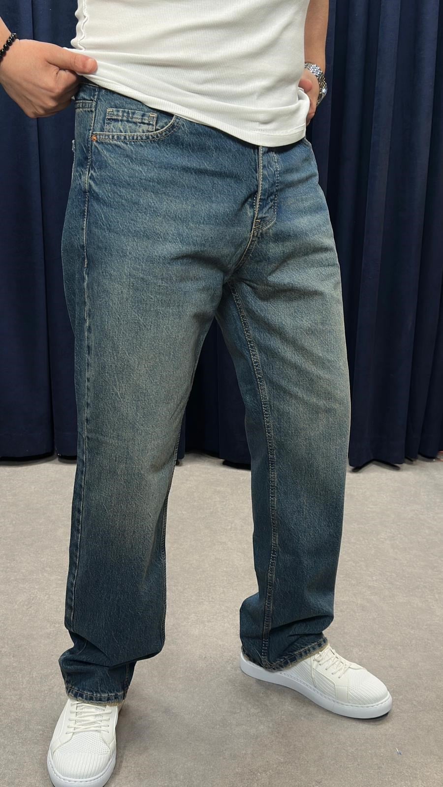 Baggy Kot Pantolon Retro Mavi