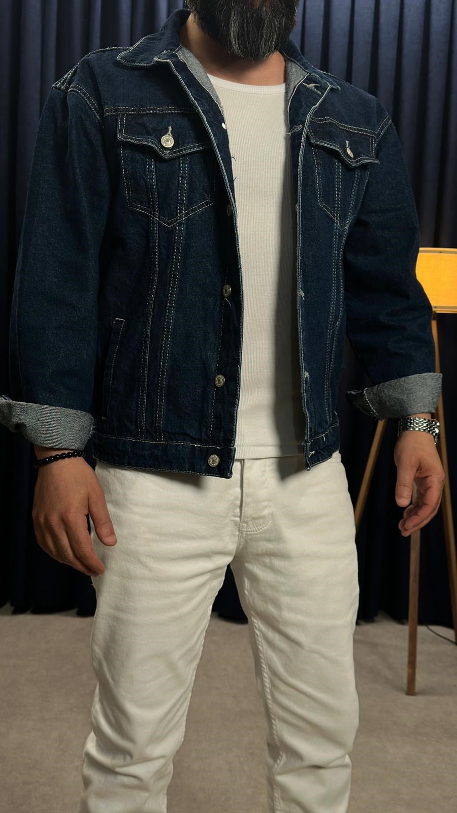 Rins Yıkama Oversize Kot Ceket Lacivert
