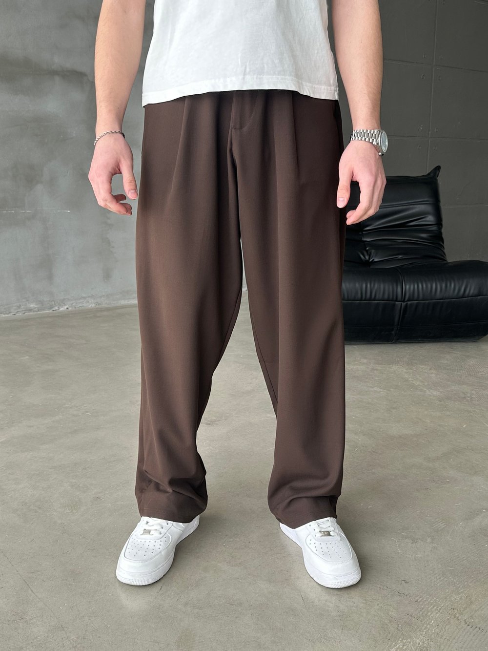 Extra Baggy Kumaş Pantolon Kahverengi