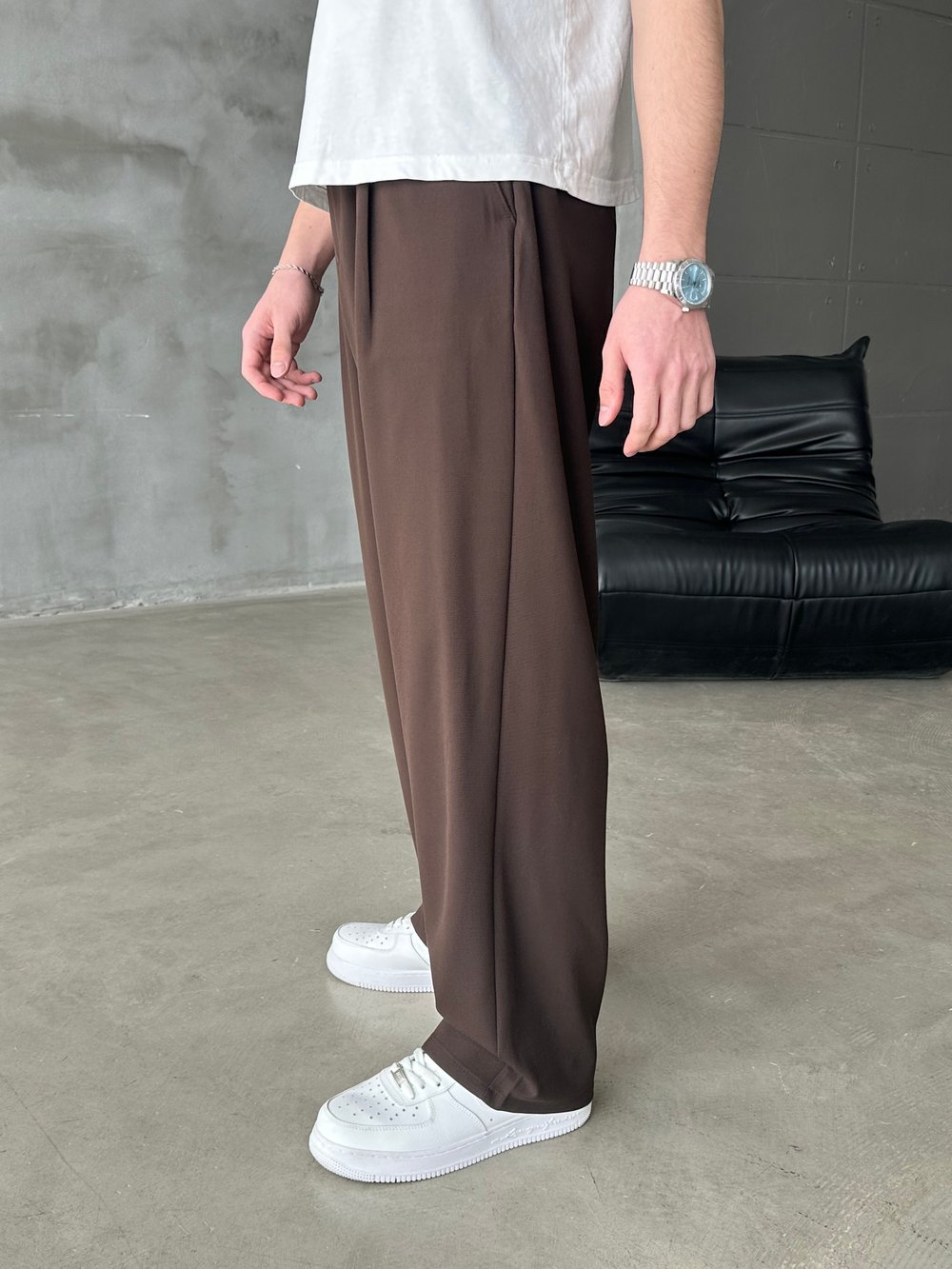 Extra Baggy Kumaş Pantolon Kahverengi