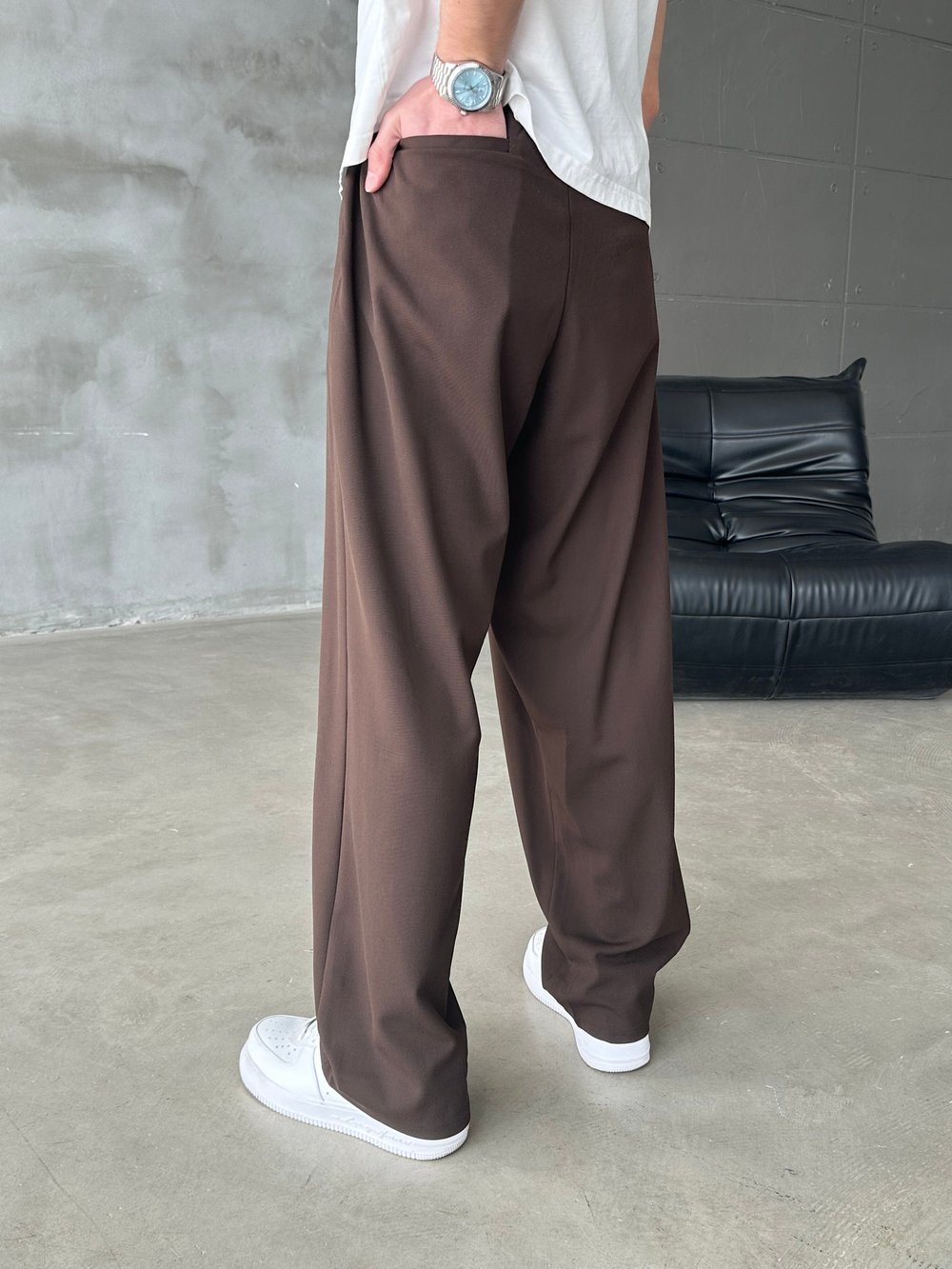 Extra Baggy Kumaş Pantolon Kahverengi