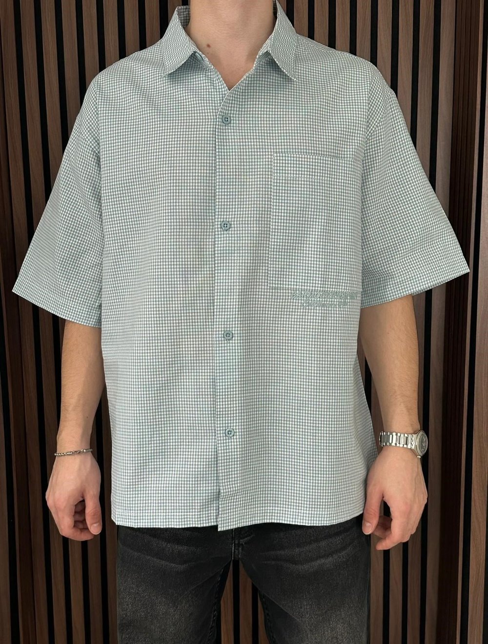 Barmodern Nakışlı Oversize Gömlek Açık Mavi