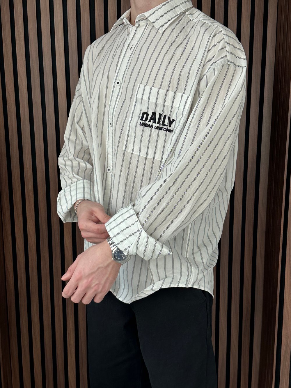 Cep Nakışlı Oversize Gömlek Beyaz