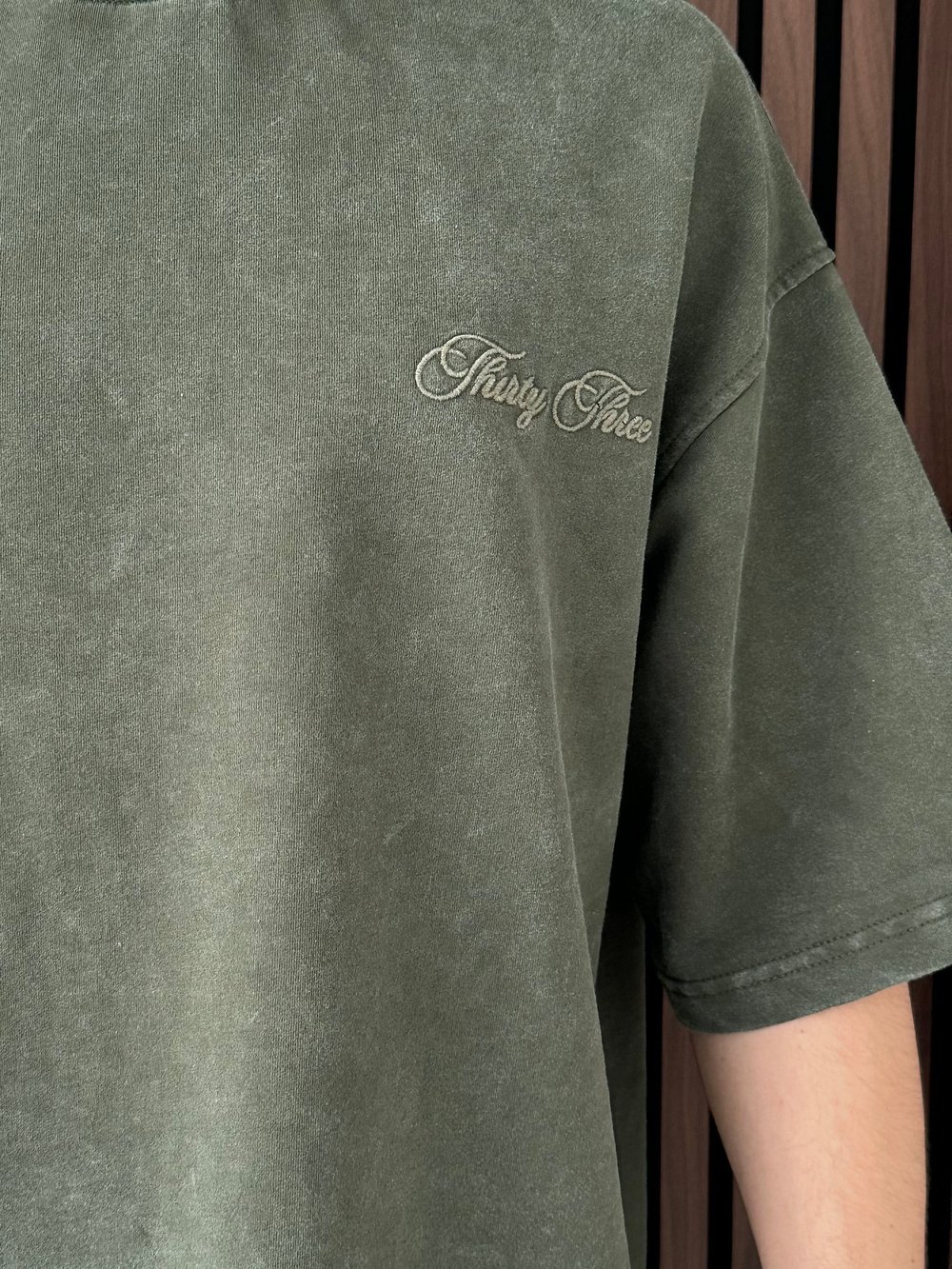 Nakışlı Yıkamalı Oversize Tshirt Haki Yeşil