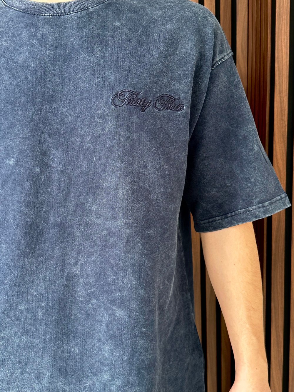 Nakışlı Yıkamalı Oversize Tshirt Lacivert
