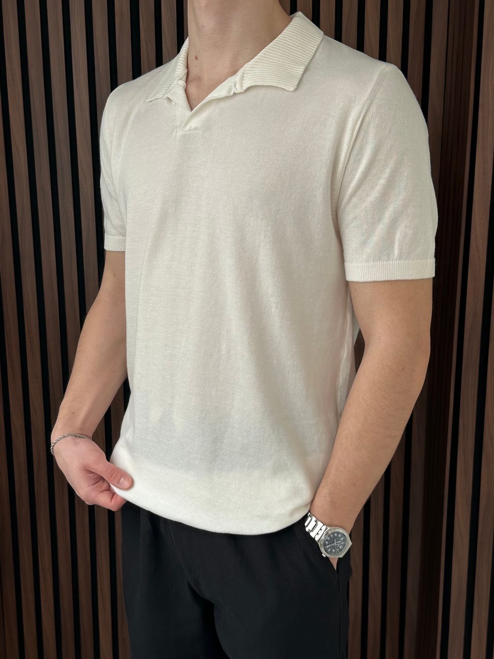 V Yaka Triko Tshirt Beyaz