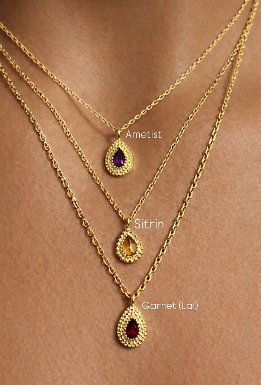 Doğal Taş 925 Ayar Gümüş Kolye – Ametist, Sitrin & Garnet (Lal) Seçenekli