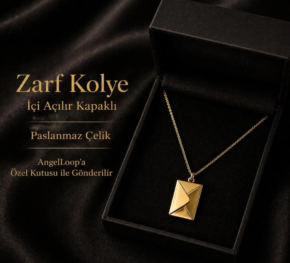 Gold Mektup Kolye Açılabilir Zarf Çelik Kolye- Paslanmaz 316L-Mikrofiber Takı Bezi Hediyeli