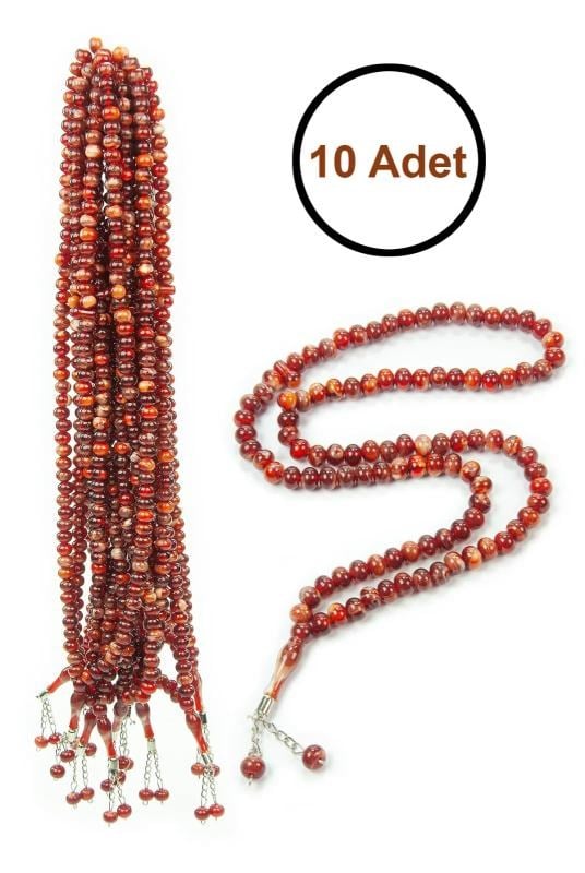10 Adet 99lu Namaz Tesbihi 10mm Hac Umre Hediyelik - Kahverengi