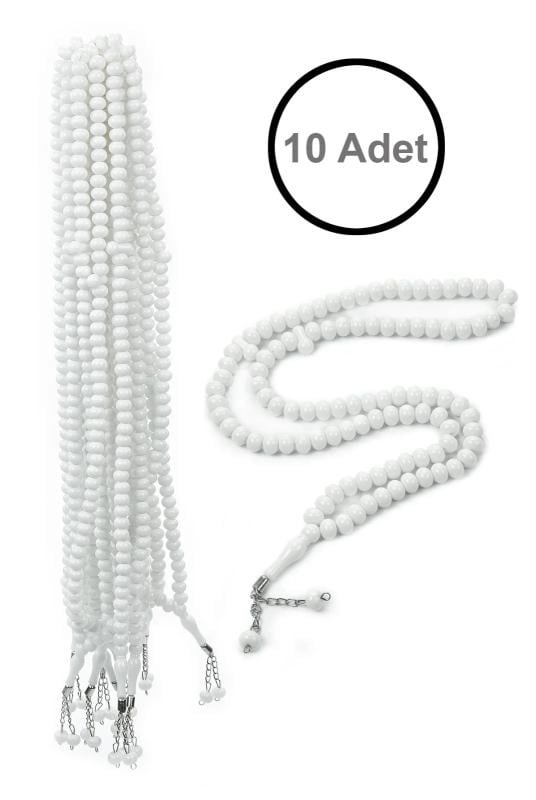 10 Adet 99lu Namaz Tesbihi 10mm Hac Umre Hediyelik - Beyaz