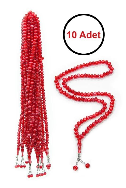 10 Adet 99lu Namaz Tesbihi 10mm Hac Umre Hediyelik - Kırmızı