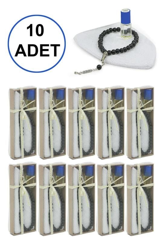 10 Adet Esanslı Tesbihli Namaz Takkesi Erkek Hac Umre Mevlüt Hediyelik Set
