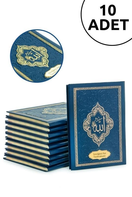 10 Adet İsme Özel Kabartmalı Mevlüt Hediyelik Ciltli Yasin Kitabı - Çanta Boy – 128 Sayfa - Lacivert