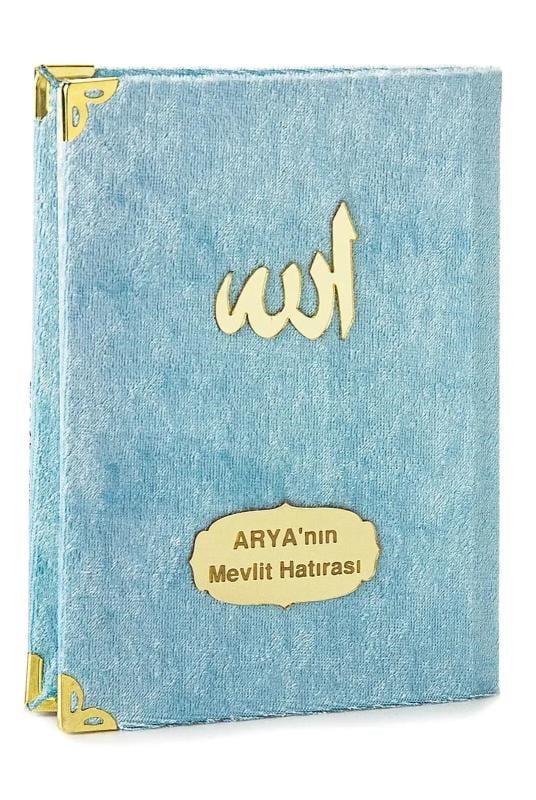 10 Adet İsme Özel Mevlüt Hediyesi Kadife Kaplı Yasin Kitabı 80 Sayfa Mavi