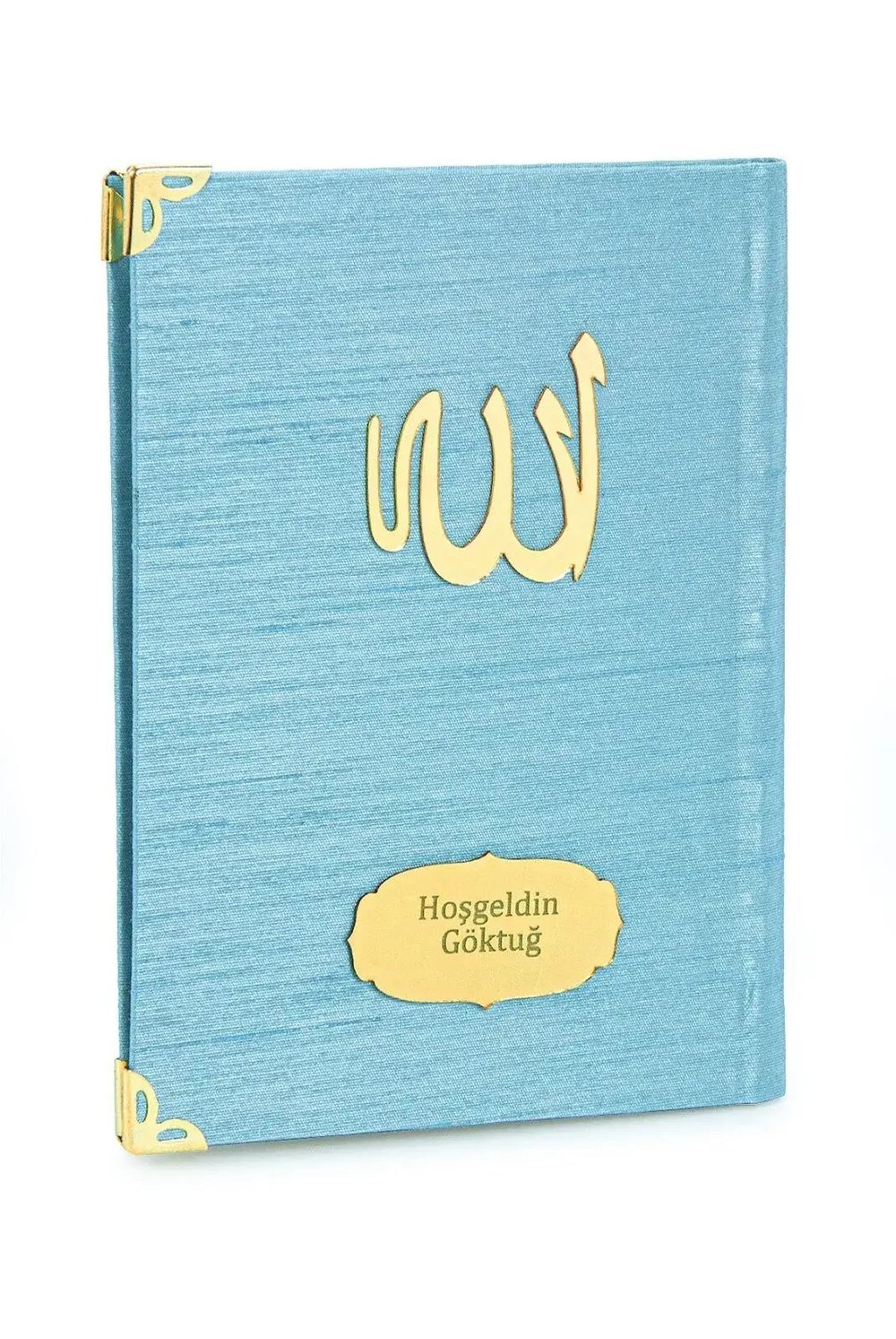 10 ADET - Şantuk Kumaş Kaplı Yasin Kitabı - Çanta Boy - İsme Özel Plakalı - Mavi Renk - İslami Hediyeler