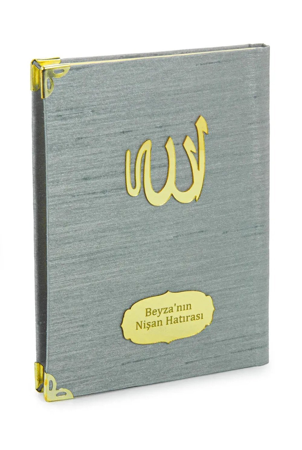 10 ADET - Şantuk Kumaş Kaplı Yasin Kitabı - Çanta Boy - İsme Özel Plakalı - Gri Renk - İslami Hediyeler