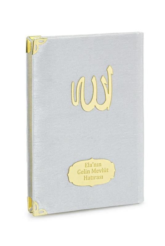 10 ADET - Şantuk Kumaş Kaplı Yasin Kitabı - Çanta Boy - İsme Özel Plakalı - Beyaz
