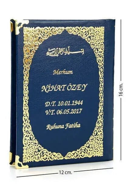 50 ADET - İsim Baskılı Ciltli Yasin Kitabı - Çanta Boy - Lacivert - 128 Sayfa - Mevlit Hediyeliği