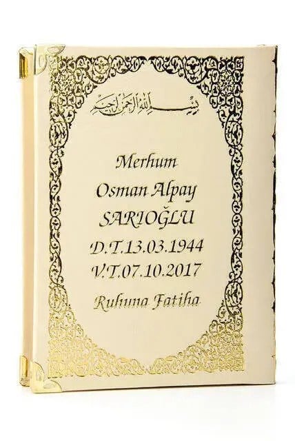 50 ADET - İsim Baskılı Ciltli Yasin Kitabı - Çanta Boy - Bej - 128 Sayfa - Mevlit Hediyeliği