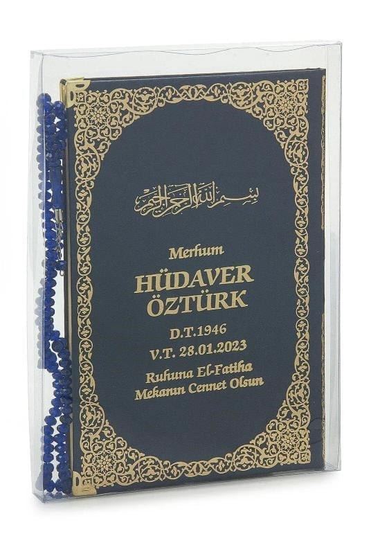 50 Adet İsim Baskılı Kutulu Tesbihli Orta Boy Deri Ciltli Yasin Kitabı Mevlüt Hediyesi Lacivert