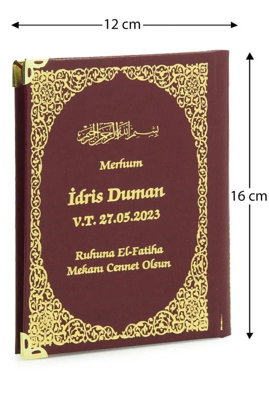 50 Adet İsim Baskılı Vav Desenli Yaldızlı Deri Ciltli Çanta Boy Yasin Kitabı Mevlüt Hediyesi 128 Sayfa Kırmızı