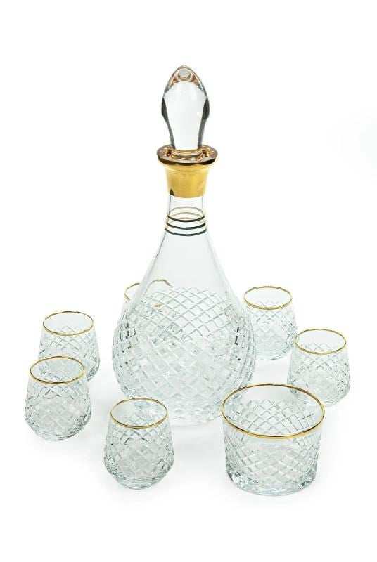 8 Parça Altın İşlemeli Kristal Kesim Zemzem Takımı