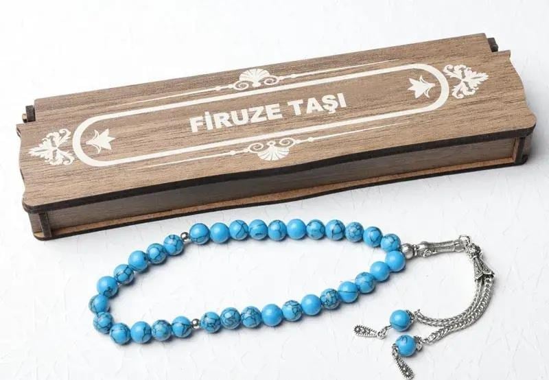 Ahşap Kutulu Firuze Taşı Mavi Tesbih