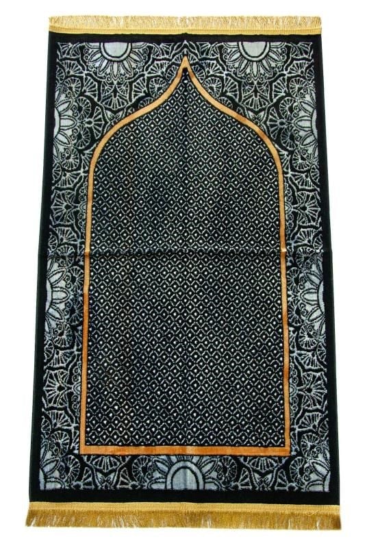 Albion Mihrab Motifli Kadife Seccade Siyah