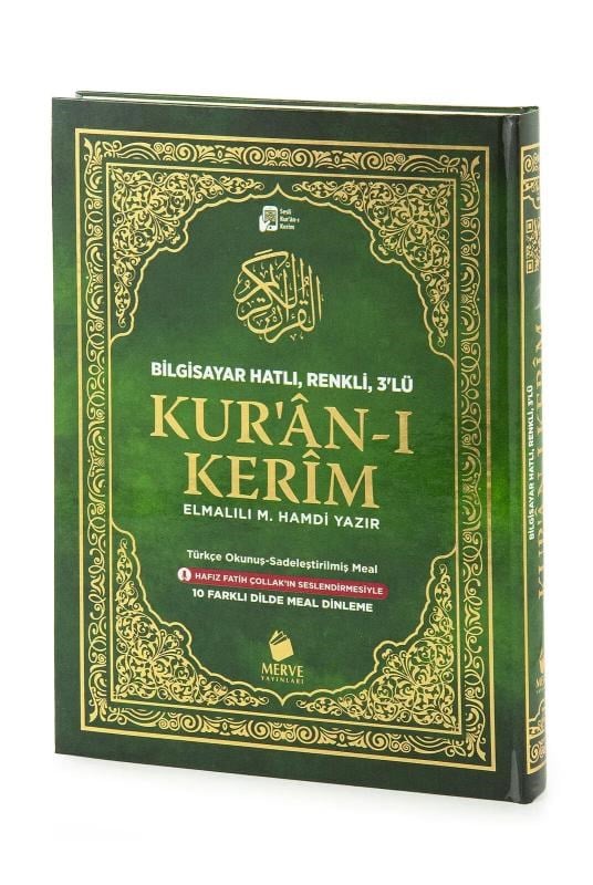 Arapça Türkçe Okunuşlu ve Mealli Kuranı Kerim - Üçlü Kuran - Orta Boy - Yeşil Renk - Merve Yayınları