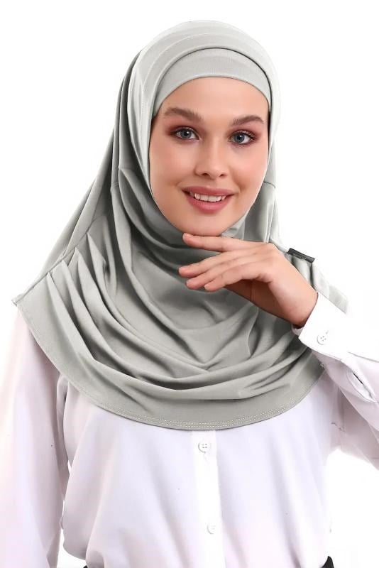 Bej Yetişkin Boneli Tesettür Hazır Pratik Eşarp
