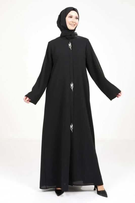 BEYZA 3487-25 SİYAH YAPRAK DETAYLI FERACE