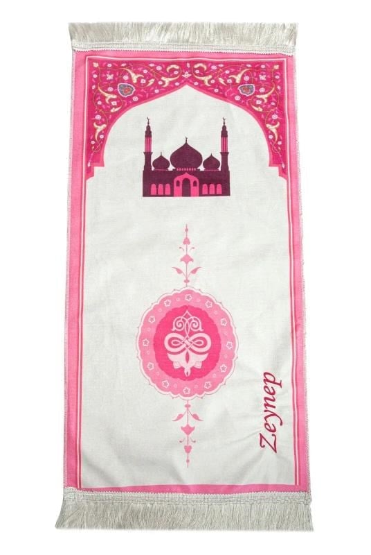 Cami Desenli İsimli Çocuk Seccadesi - İsme Özel Nakışlı - Pembe