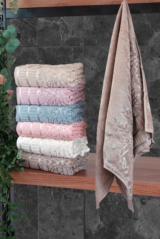 Çınar Jakarlı 6’lı Kadife Pamuklu El ve Yüz Havlu Seti 50x90 cm - 04557 - Karışık Renkli