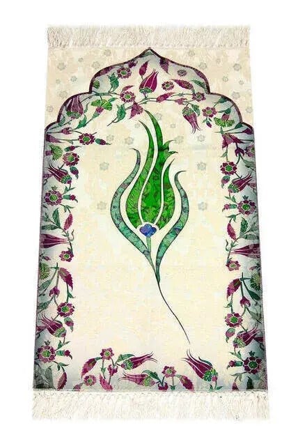 Çocuk Seccadesi - Lale Desenli - Yeşil Renk