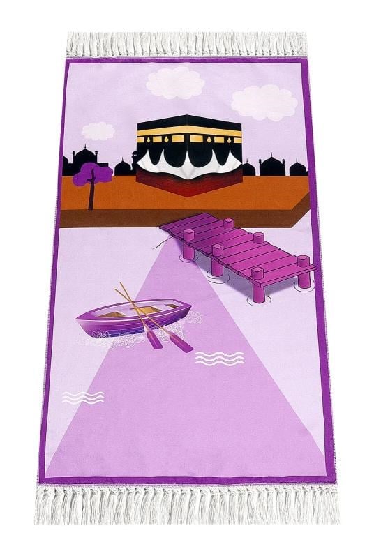 Dijital Baskılı Çocuk Seccadesi - Kayıklı Kabeli - 44 X 78 cm