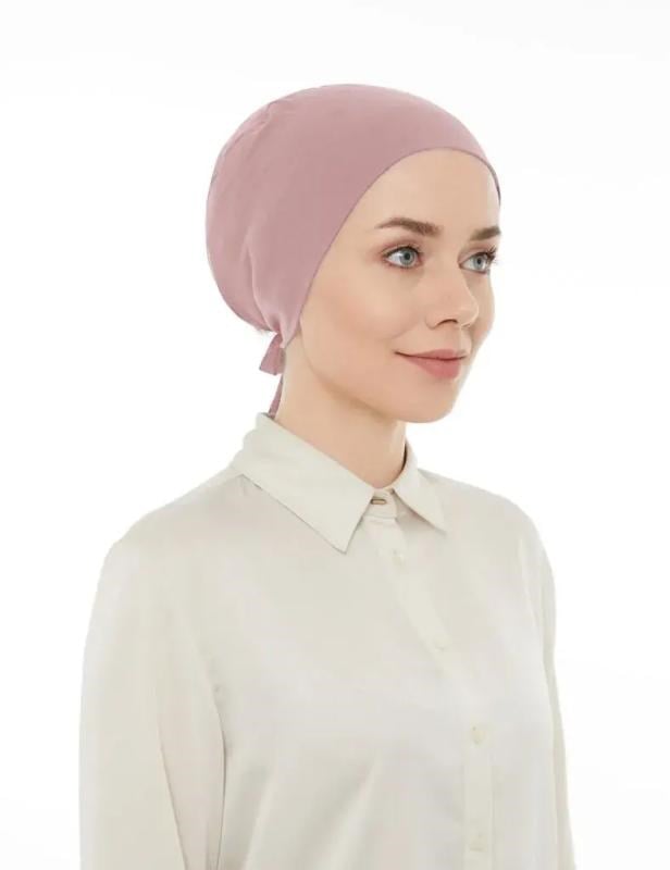 Dikişli Düz Penye Bağlamalı Tesettür Bone Pembe
