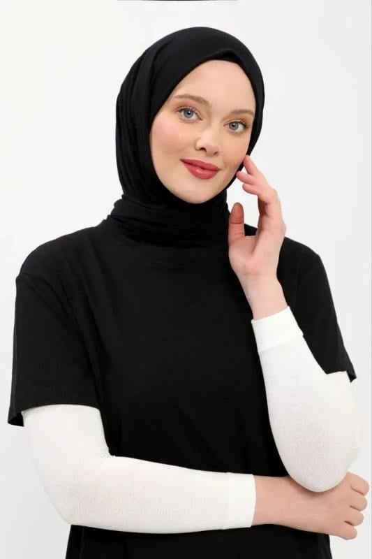 Düz Dikişsiz Pratik Likralı Tesettür Penye Namaz Kolluğu Beyaz