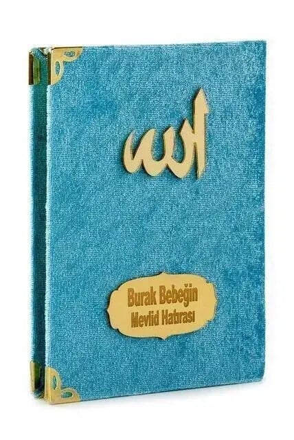 Ekonomik Kadife Kaplı Yasin Kitabı - İsme Özel Plakalı - Cep Boy - Mavi Renk - Mevlit Hediyeliği