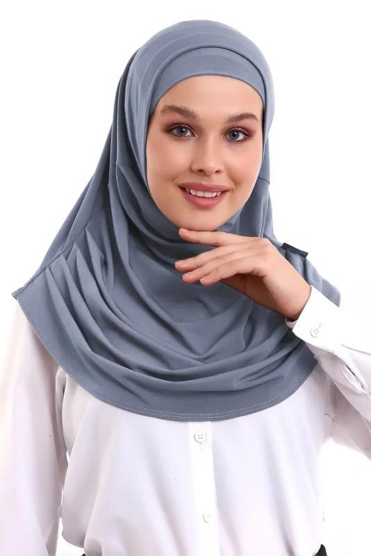 Gri Yetişkin Boneli Tesettür Hazır Pratik Eşarp