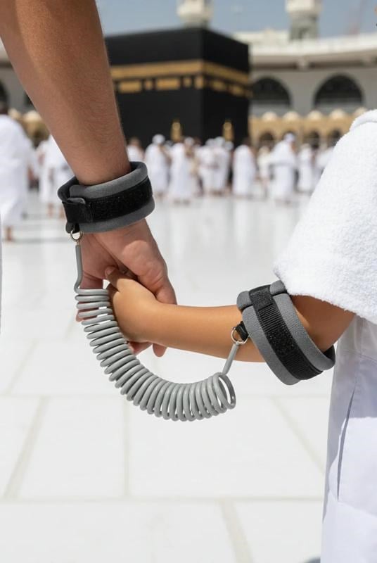 Hac Umre Çocuk Güvenlik Bilekliği Kayıp Önleyici Spiral Kordon - Gri