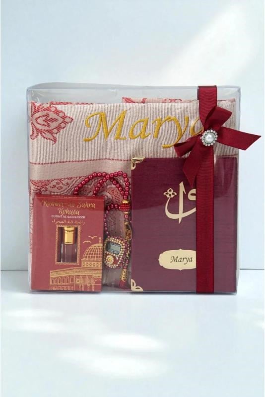 Hediyelik Kişiye Özel İsimli Seccade Seti - Yasin Kitabı, Tesbih, Zikirmatik, Esans