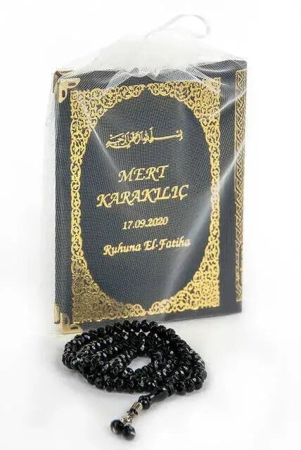 İsim Baskılı Ciltli Yasin Kitabı Çanta Boy 128 Sayfa Tesbihli Siyah Renk Mevlit Hediyesi
