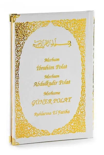 İsim Baskılı Ciltli Yasin Kitabı - Orta Boy - 128 Sayfa - Beyaz Renk - Dini Hediyelik