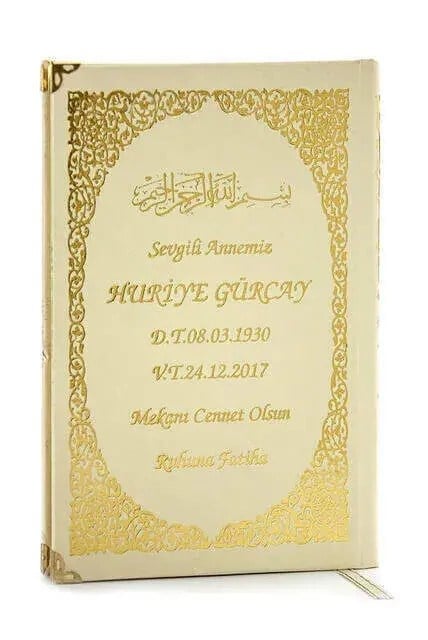 İsim Baskılı Ciltli Yasin Kitabı - Orta Boy - 176 Sayfa - Krem Renk - Dini Hediyelik