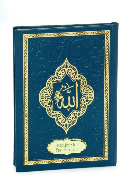 İsme Özel Kabartmalı Yaldızlı Deri Ciltli Yasini Şerif Kitabı - Çanta Boy – 128 Sayfa - Lacivert